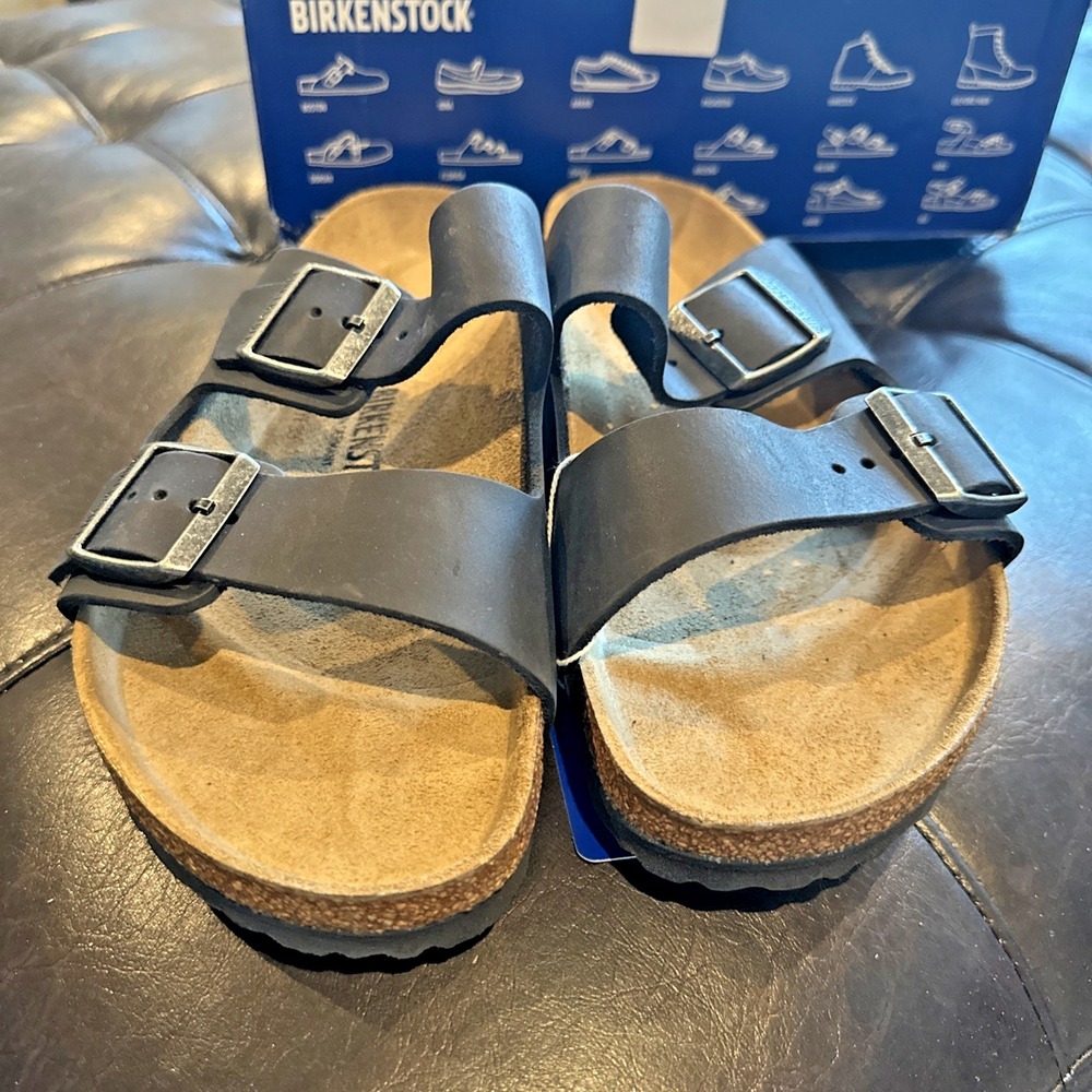 Birkenstock Black Two-Strap Cork Footbed Sandals - Picture 4 of 12